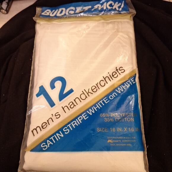 12 Men’s Handkerchiefs Satin Stripe White On White 16 X 16 BDF Collection NIP - Picture 1 of 3